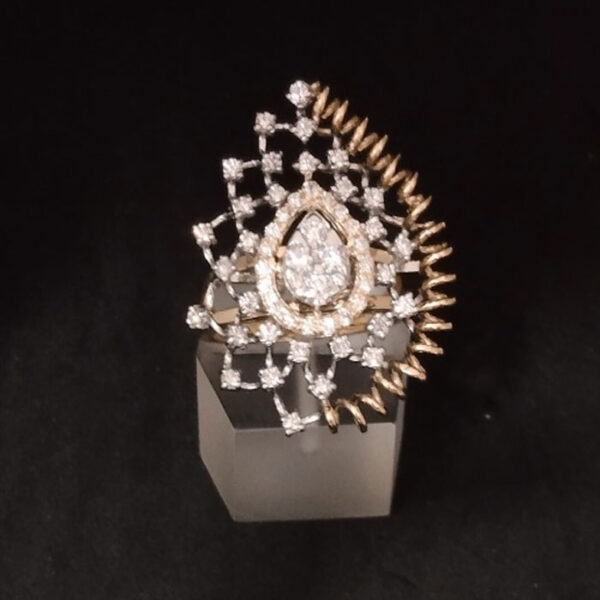 DIAMOND EMERALD ART DECO STYLE COCKTAIL RING HEXAGON DOUBLE HALO 14k WHITE  GOLD